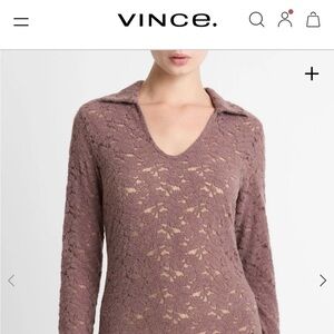 Vince Gray Knit Top with v-neck and collar